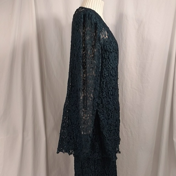 Silk Lace Dark Green Formal Dress Set Excellent Quality Sara Mique Holiday Party - Picture 3 of 16